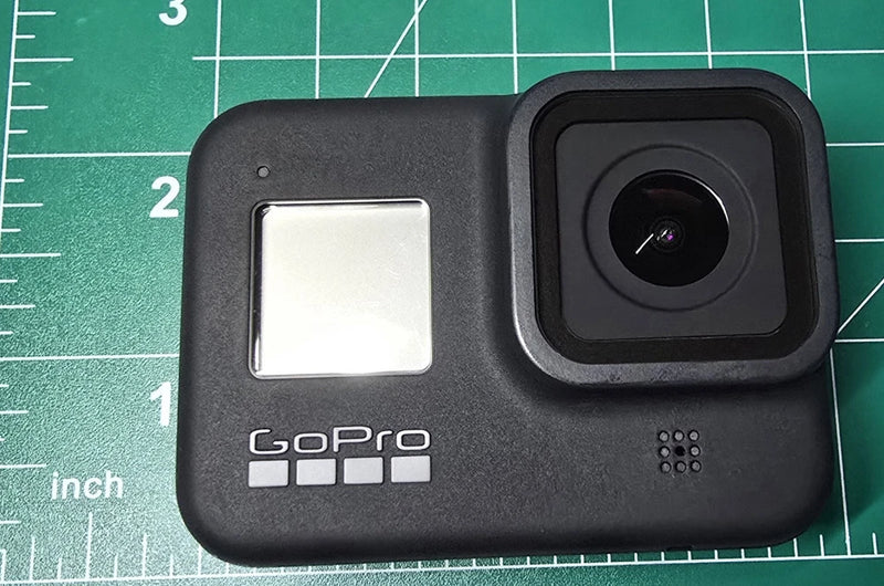 GoPro HERO8 Black action camera front with square lens housing and status lights