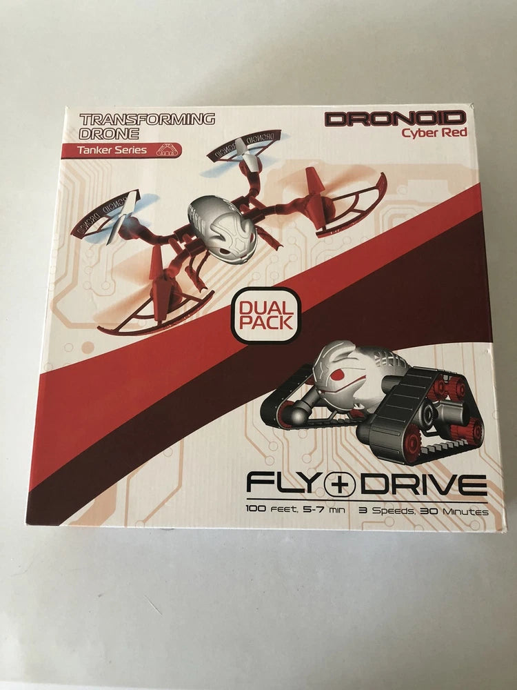 Transforming drone tanker dual pack box with red and black cyber drone illustrations