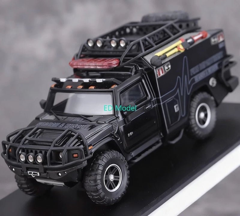 BN MK 1:64 HEC Black H2 Fire Dep. Rescue Vehicle ORV Model Diecast Metal Car