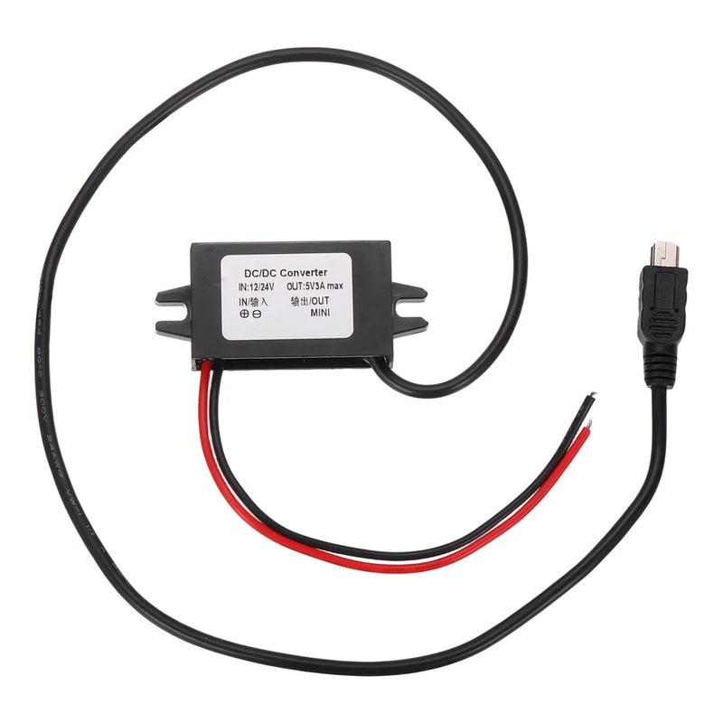 DC 12V/24V to 5V step-down converter module with mini USB straight connector and wires