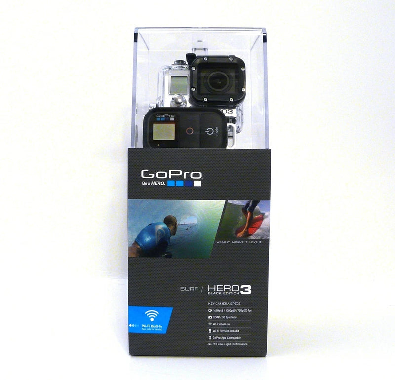 GoPro HERO3 Black action camera kit in retail box with surfing accessories