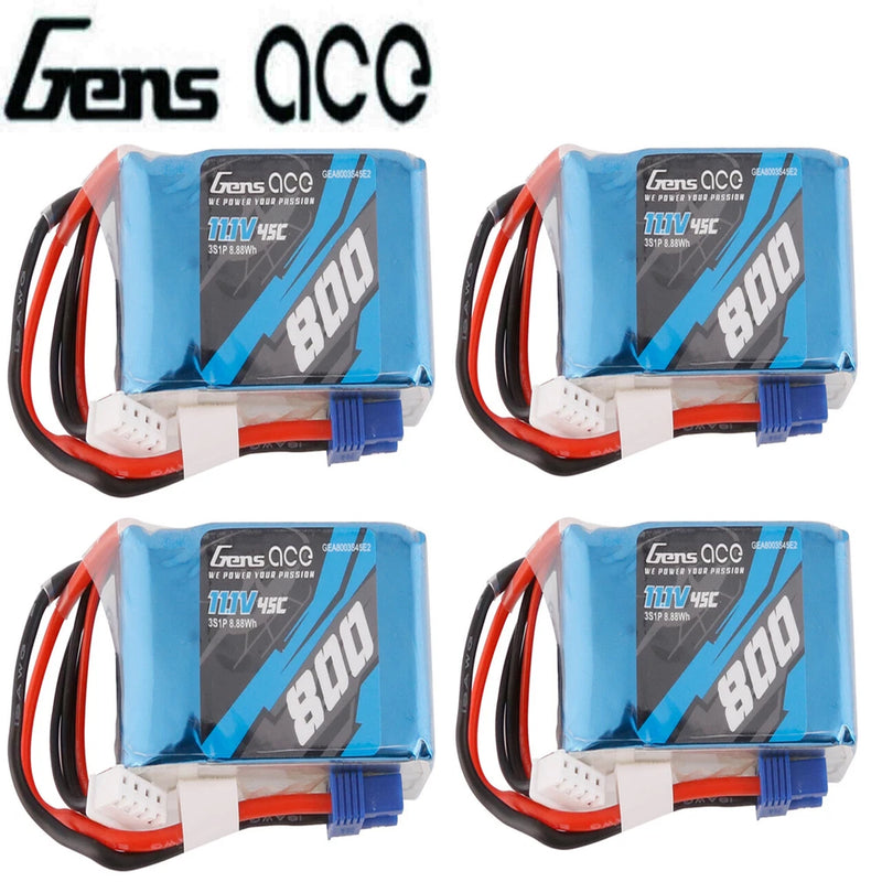 4X Gens Ace 800mAh 45C 11.1V 3S Lipo Battery with EC2 Plug For 250 class Heli US