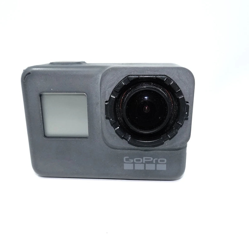 GoPro HERO5 action camera with gray housing, front lens, and LCD screen