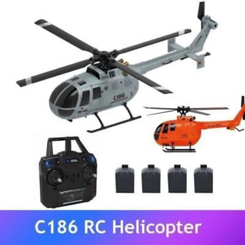 RC 6-axis drone helicopter set with gray and orange helicopters, controller, and parts