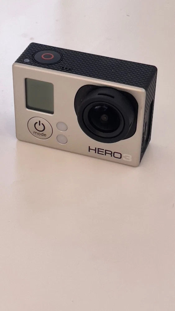 GoPro HERO3 action camera in silver housing with black lens and front display