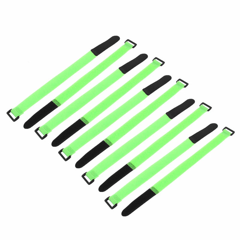 10Pcs 300mm x 20mm RC Lipo Battery Hoop Loop Reusable Cable Tie Down Strap Green