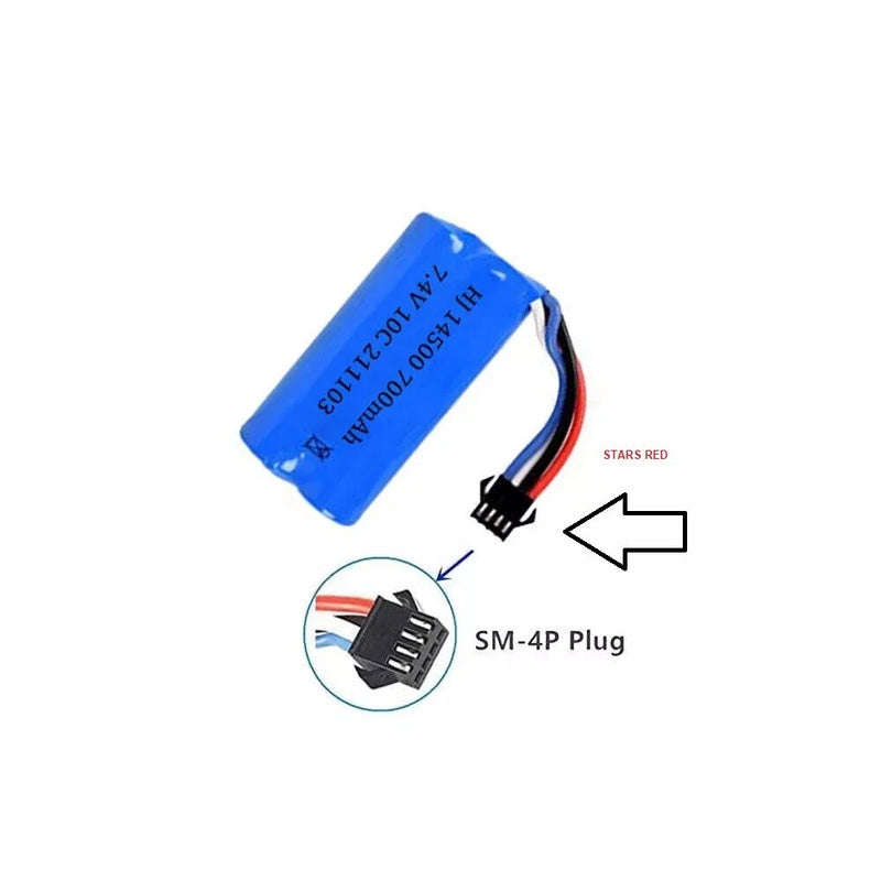 Blue 14500 Li-ion rechargeable battery with SM-4P plug and red/black leads