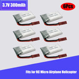 6PCS 3.7V 1S 300mAh 20C LiPo Battery JST plug for RC Micro Airplane Helicopter
