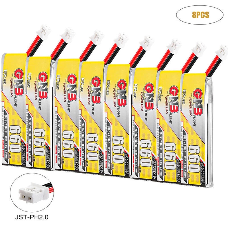 8Pcs 660mAh 3.8V 1S LiPo Battery JST-PH2.0 Connector for Micro FPV Racing Drone Battery