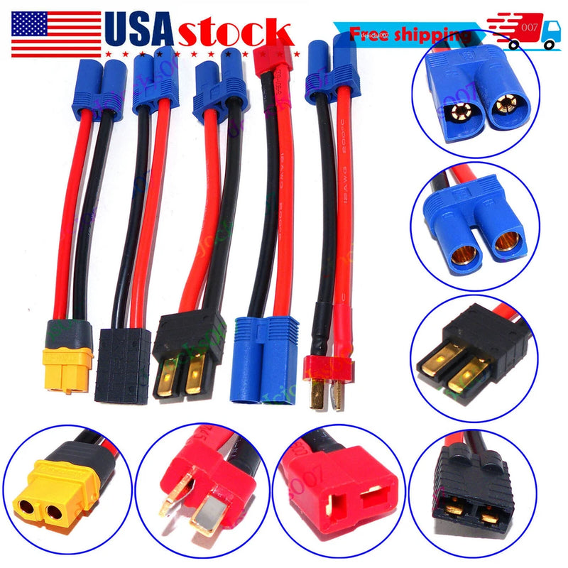Battery Adapter Wire Cable LiPo ID Plug EC5 IC5 to TRX XT60 T-plug Male female