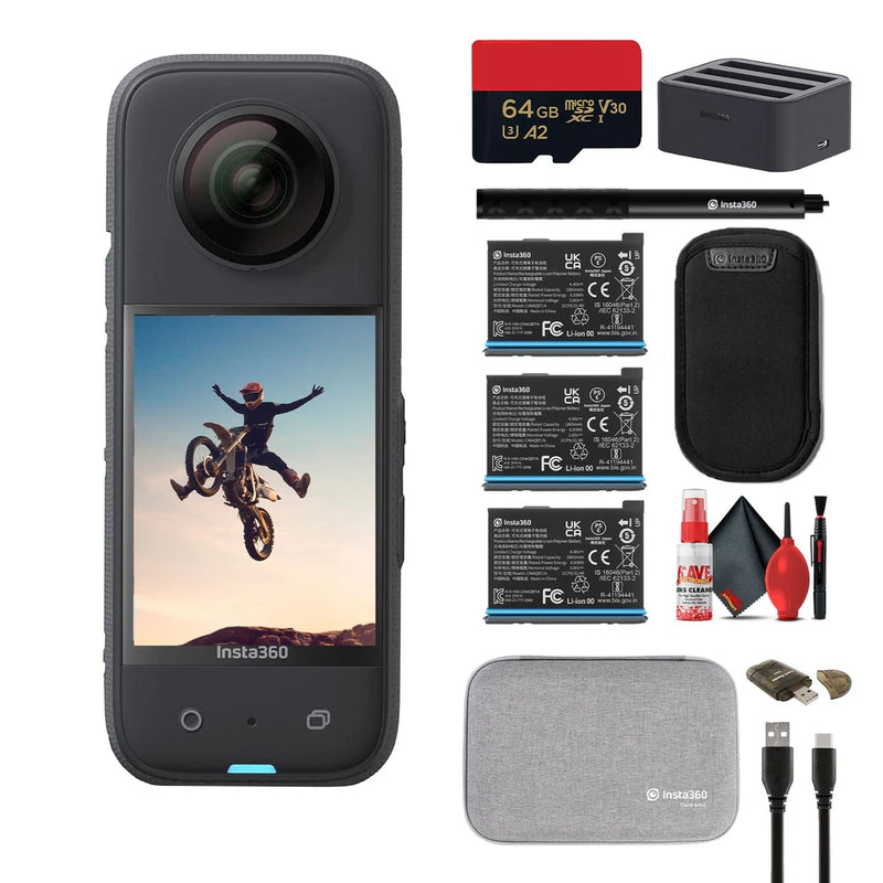 Insta360 X3 - Waterproof 360 Action Camera + 2 Extra Batteries + Charger + More