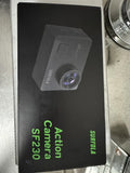 Action camera retail box with front lens graphic