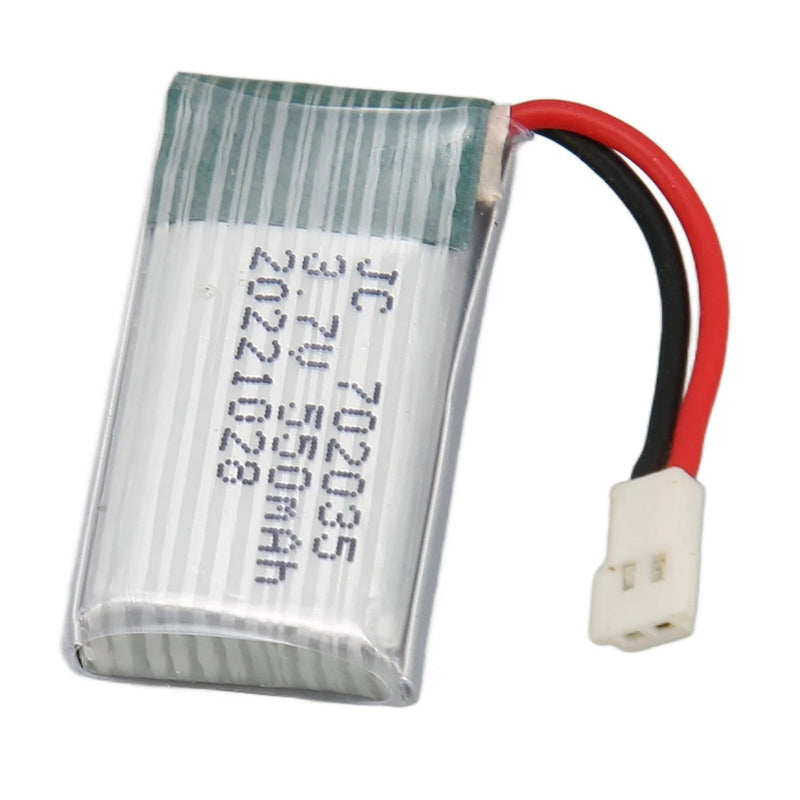 Drone Li-ion battery pack with red/black leads and white connector, 550mAh
