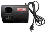 RYOBI 18V battery charger with AC power cord and charging port, black