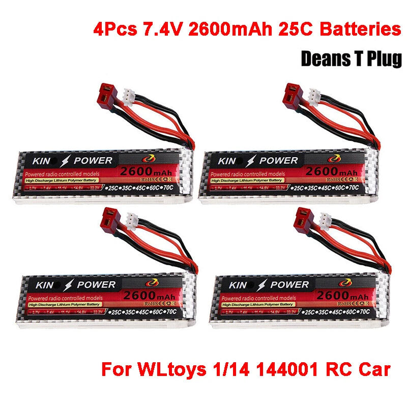 7.4V 2600mAh 25C Lipo Battery Upgrade Parts T Plug For WLtoys 1/14 144001 RC Car