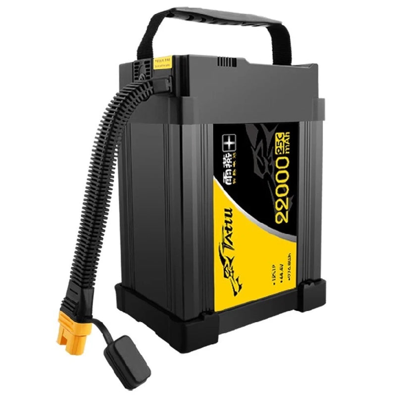 TATTU LiPo drone battery pack, black with yellow label and AS150U-style plug