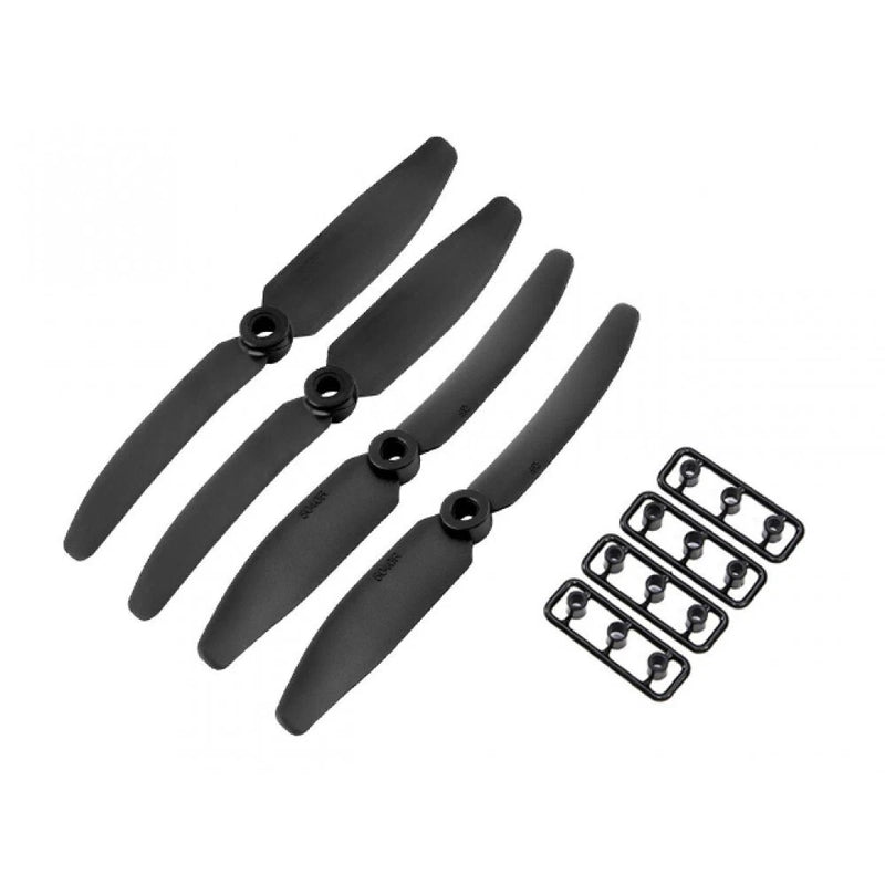 Black quadcopter prop set with four blades and two mounting frames