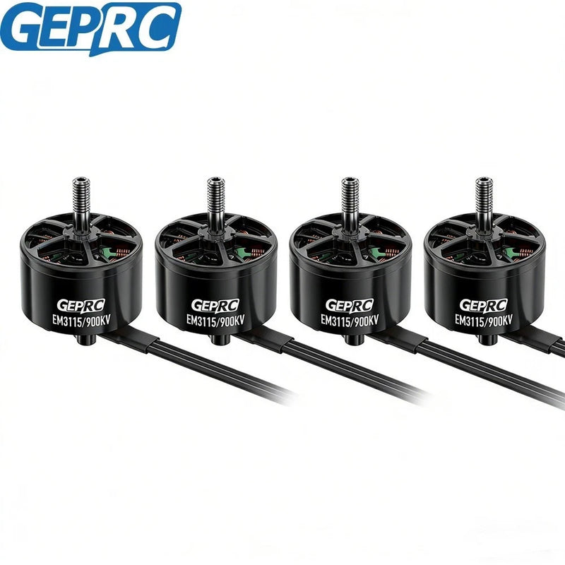 GEPRC EM3115 900KV brushless motors, 4-pack with mounting screws and wire leads