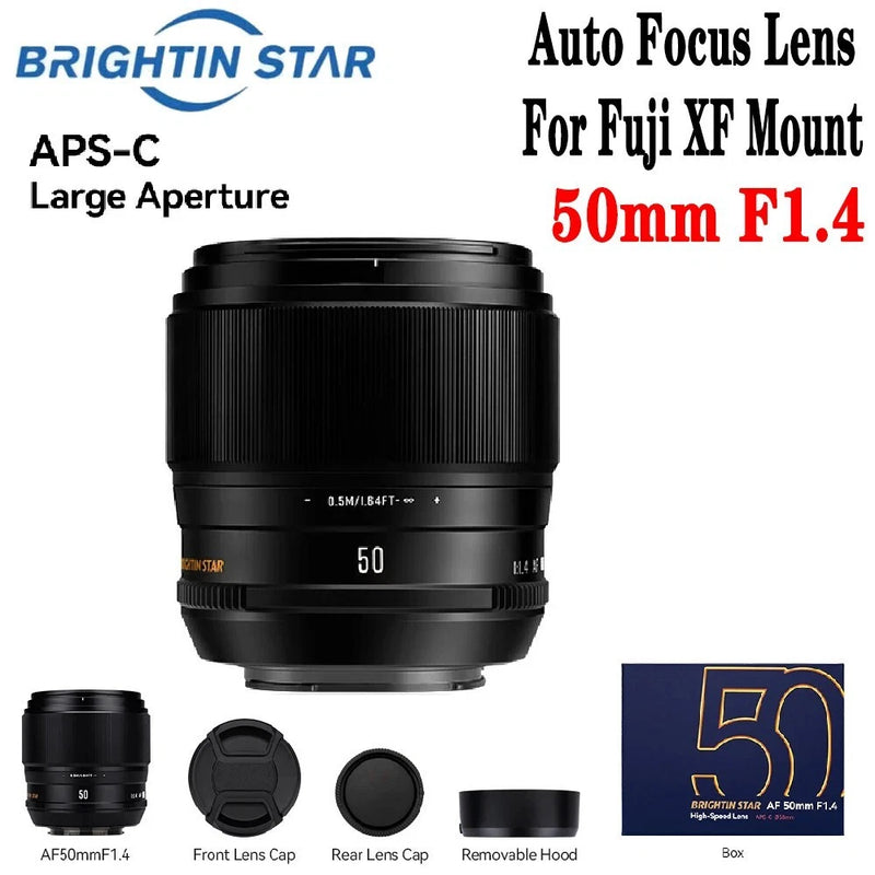 Brightin Star AF 50mm F1.4 Auto Focus APS-C Portrait Fixed Lens for Fuji X Mount