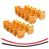 XT60 male and female connector set with heat-shrink, orange plugs and red/black wire leads