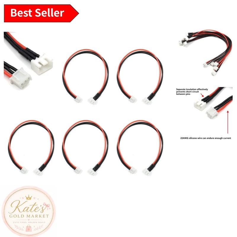 5 Pack of 200mm JST-XH 2S Silicone Balance Charging Leads for LiPo Battery Battery