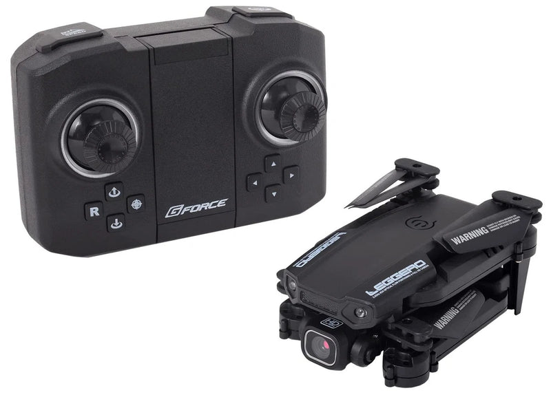 Black under-100g drone and remote controller with dual antennas and controls