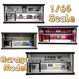 1/64 Diorama Garage Model Lighting Car Repair Workshop Parking Lot Scene Model