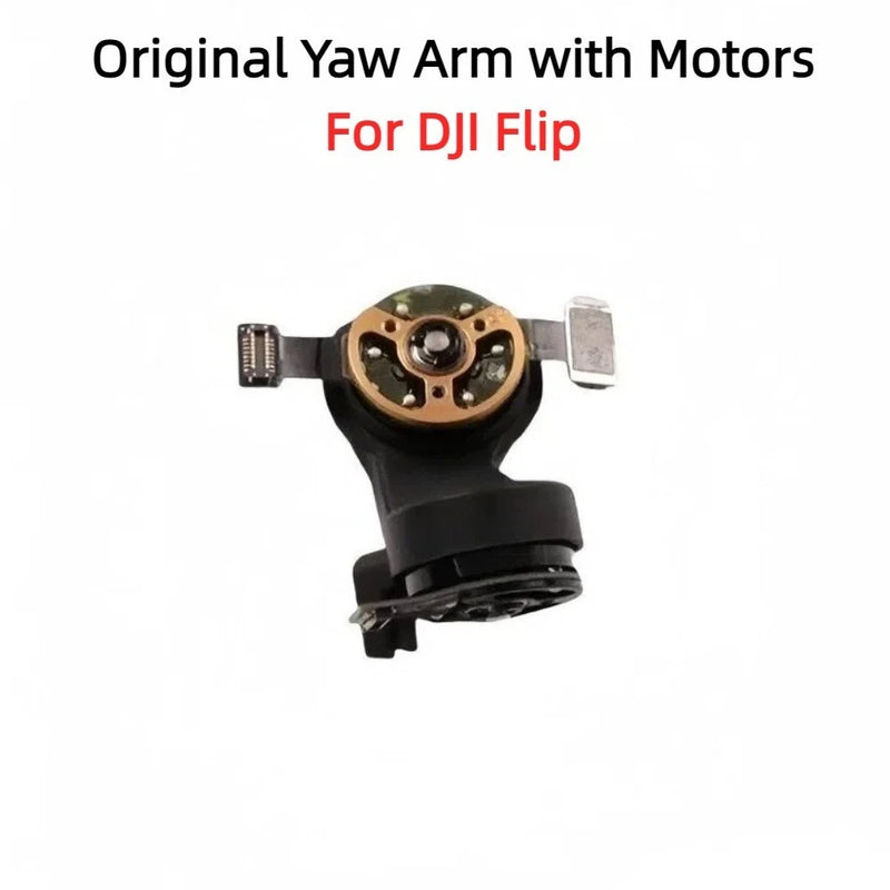 Black gimbal yaw arm motor assembly with metal mounting bracket and exposed circuit board
