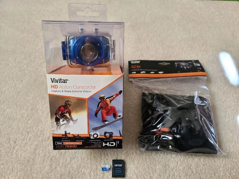 VIVITAR DVR 783HD Waterproof Action Video Camera Sealed w/32GB Card + Car Kit