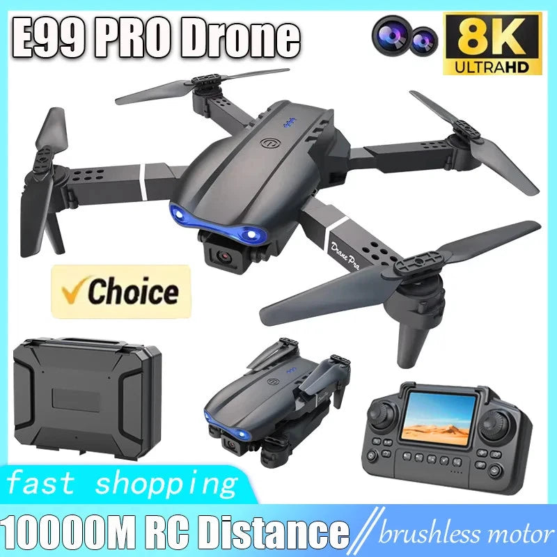 RC quadcopter drone with remote controller and gray carrying case