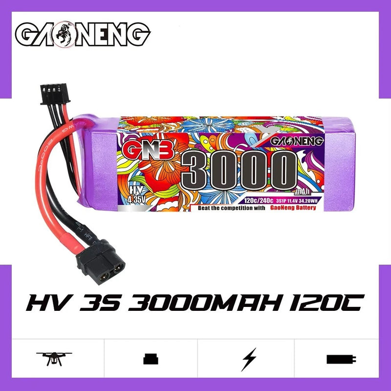 LiHV 3s 11.4V LiPo 3000mAh 120C/240C XT60 GNB RC Car Boat Drone Helicopter 1pc