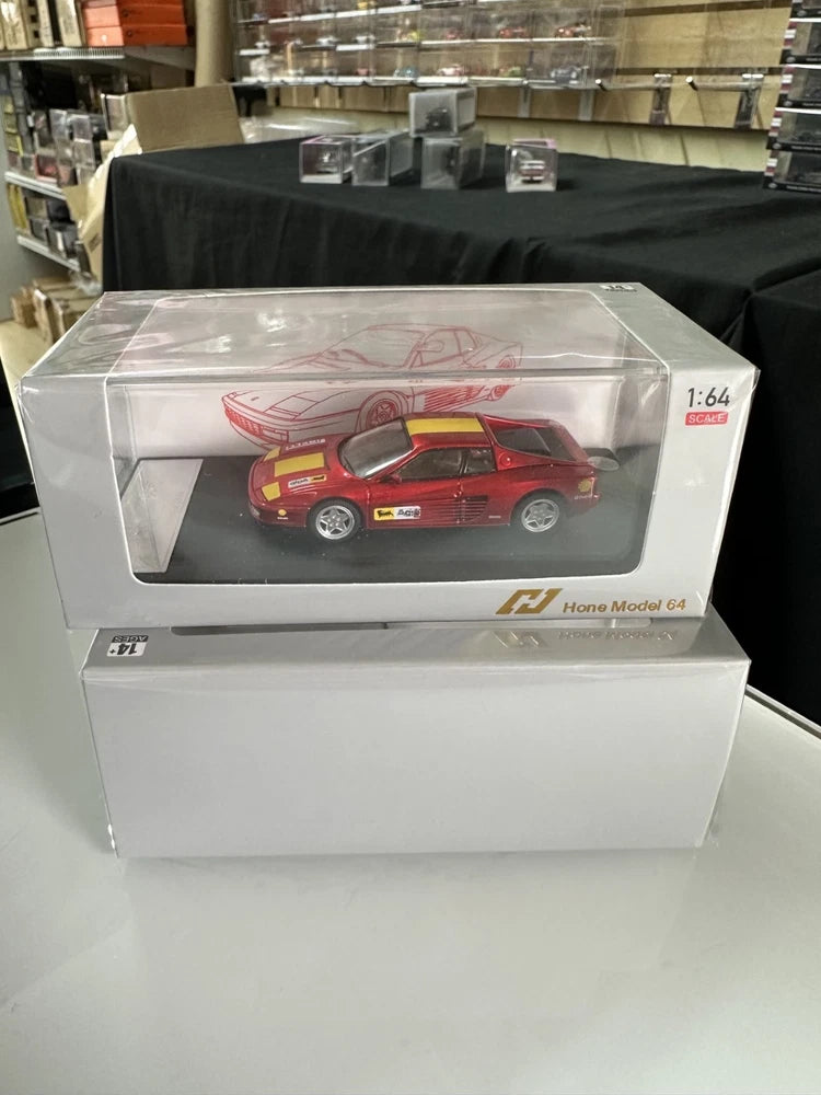 FERRARI TESTAROSSA RED & YELLOW REAR OPENS 1/64 DIECAST CAR BY HONE MODEL HM