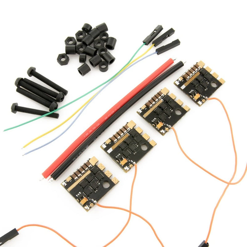 Modular drone ESC circuit boards with wiring, connectors, and mounting screws