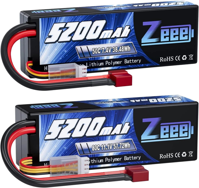 2S Lipo Battery 5200mAh 7.4V 50C Hard Case Battery T Connector 1 Pack