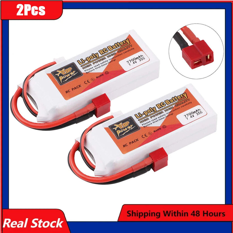 2PCS 7.4V 2200mAh 35C Lipo Battery T Plug with USB cable For RC Racing Drone Car Battery