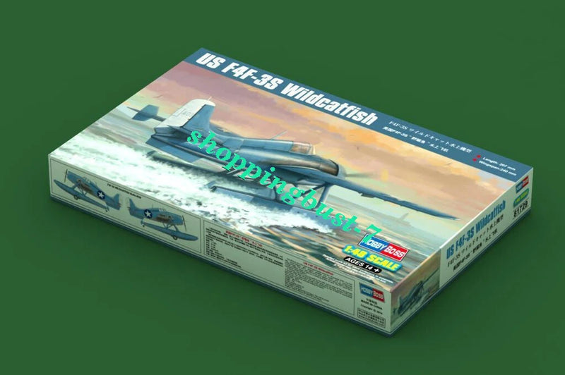 Hobbyboss 1/48 F4F-3S Wildcat model airplane kit box, US Navy finish