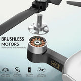 Brushless quadcopter motor with silver housing and attached drone arm