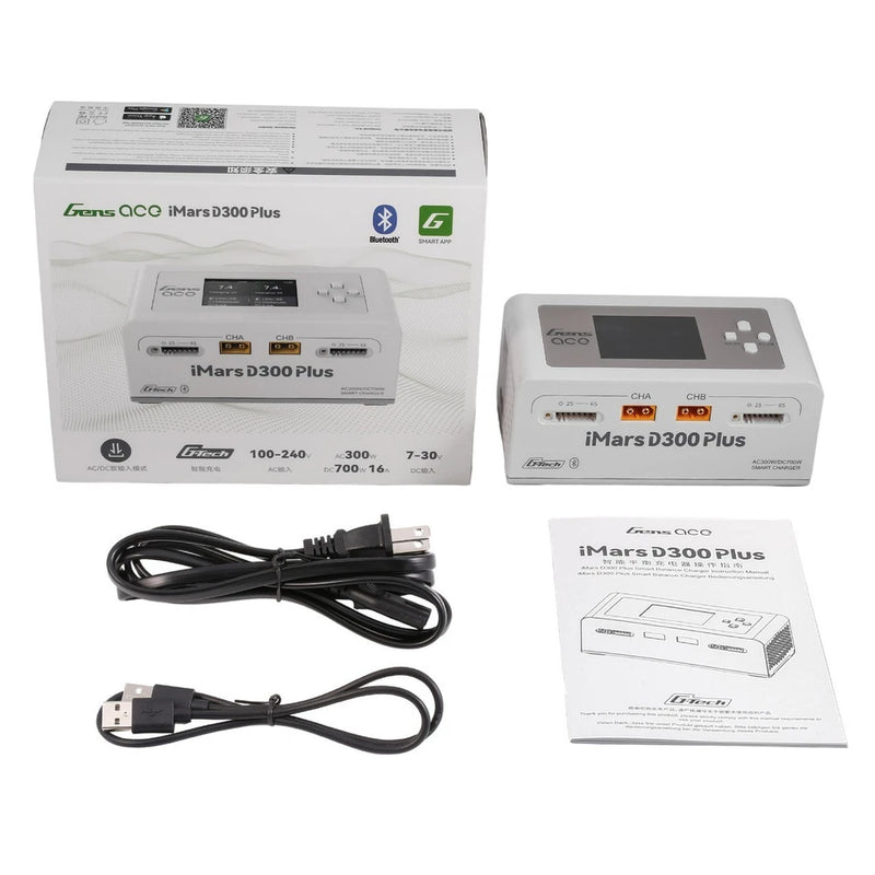White Gens Ace D300 Plus Smart Charger Bluetooth App Control G-Tech Dual-Channel Battery
