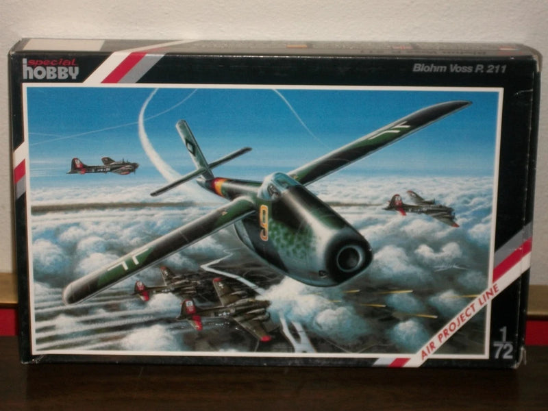 Special Hobby 1/72 Blohm Voss P.211 model airplane kit box, illustrated aircraft in flight
