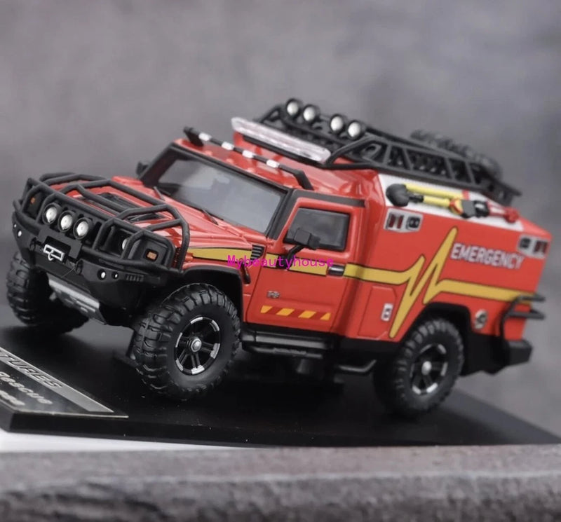 MK 1:64 Red H2 Animal Rescue Vehicle ORV Model Diecast Metal Car