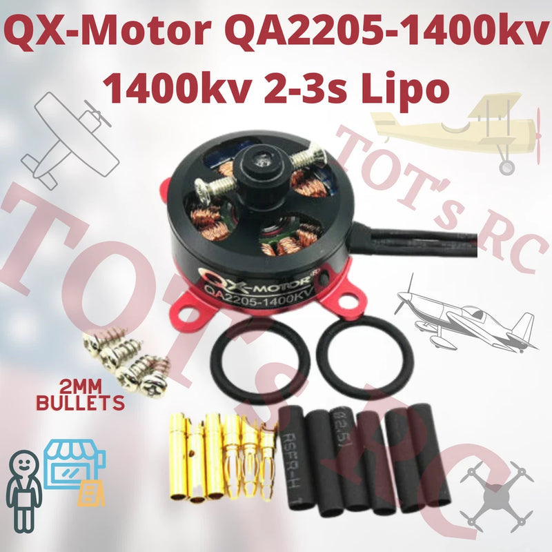 Black brushless outrunner motor with red mount, wiring leads and yellow connector set