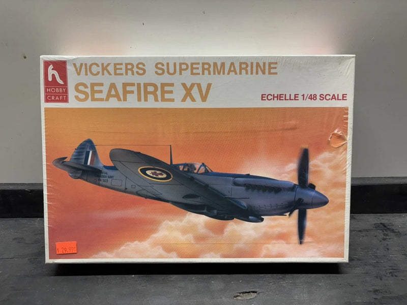 Sealed 1/48 Seafire XV model kit box with aircraft artwork