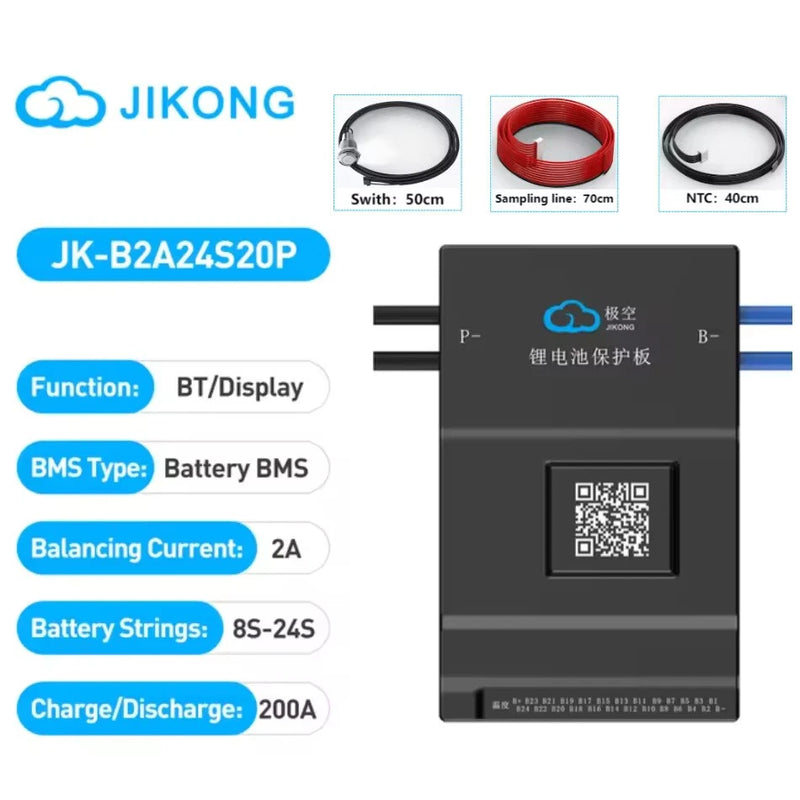 JK-B2A24S20P Smart BMS 8S-24S Li-ion Lifepo4 Battery 200A 2A Active Balance BMS Battery