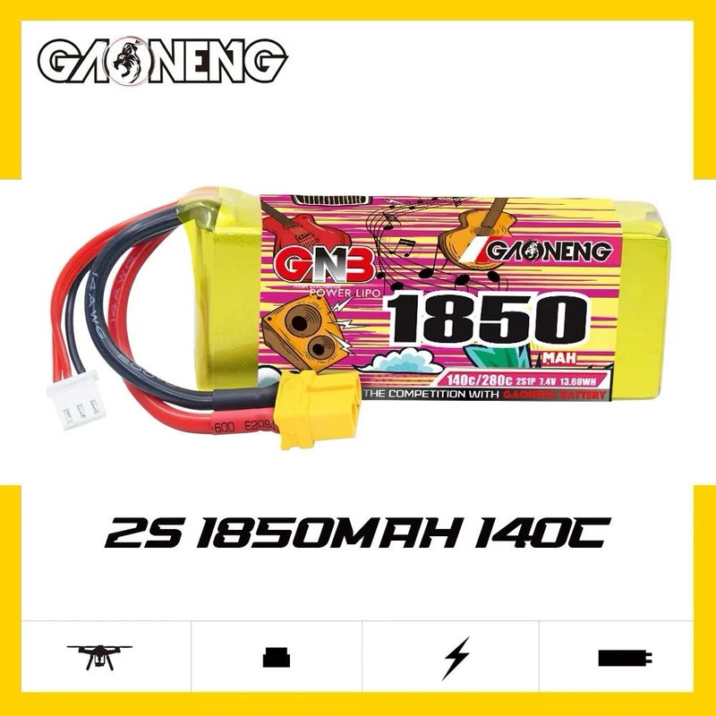LiPo 2S 7.4V 1850 mAh 140C/280C XT60 GNB High Performance Racing Car FPV Drone Battery