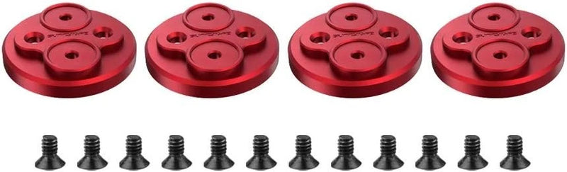 Red motor cover caps with screws, set of 4 caps and 8 black fasteners
