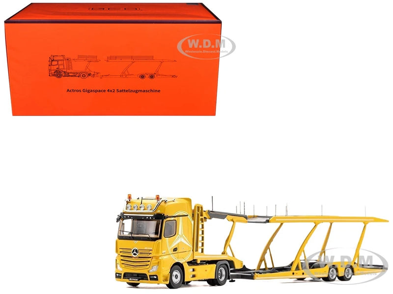 MERCEDES-BENZ ACTROS TRANSPORTER YELLOW 1/64 DIECAST MODEL BY GCD KS-069-402