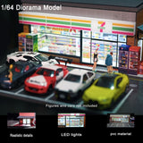 1/64 Diorama Car Parking Lots Model LED City Street Building Shop Scene Gifts US