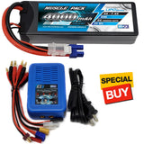 Hard-case 7.4V LiPo battery pack with EC3/EZ6 charger and leads