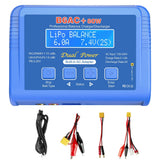 Blue battery balance charger with LCD screen and included AC adapter and lead wires