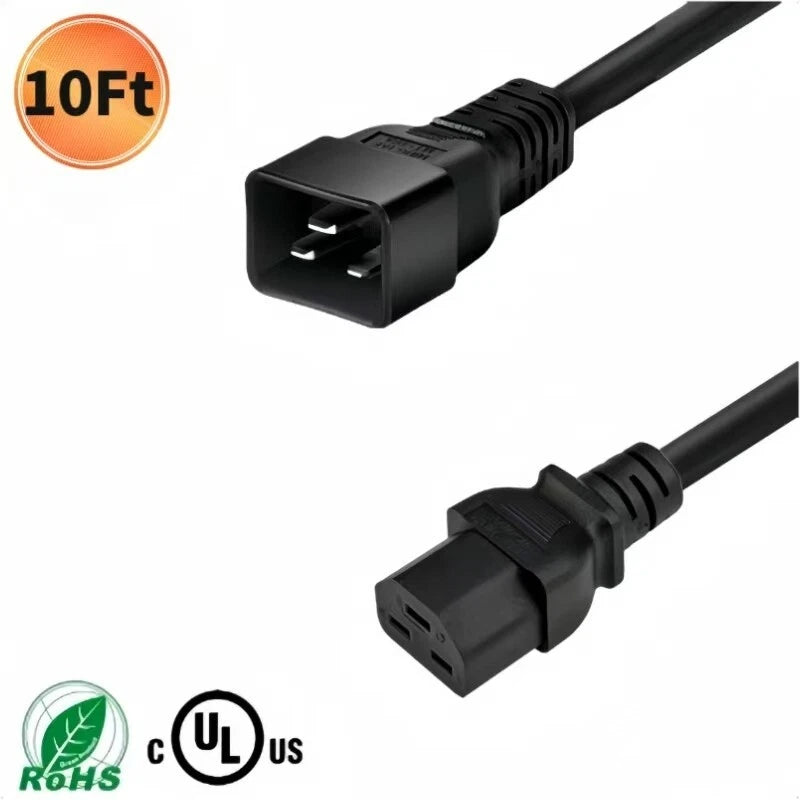 10Ft 12AWG IEC320 C20 to C21 20A 250V Heavy-Duty Power Extension Cord,UL LISTED